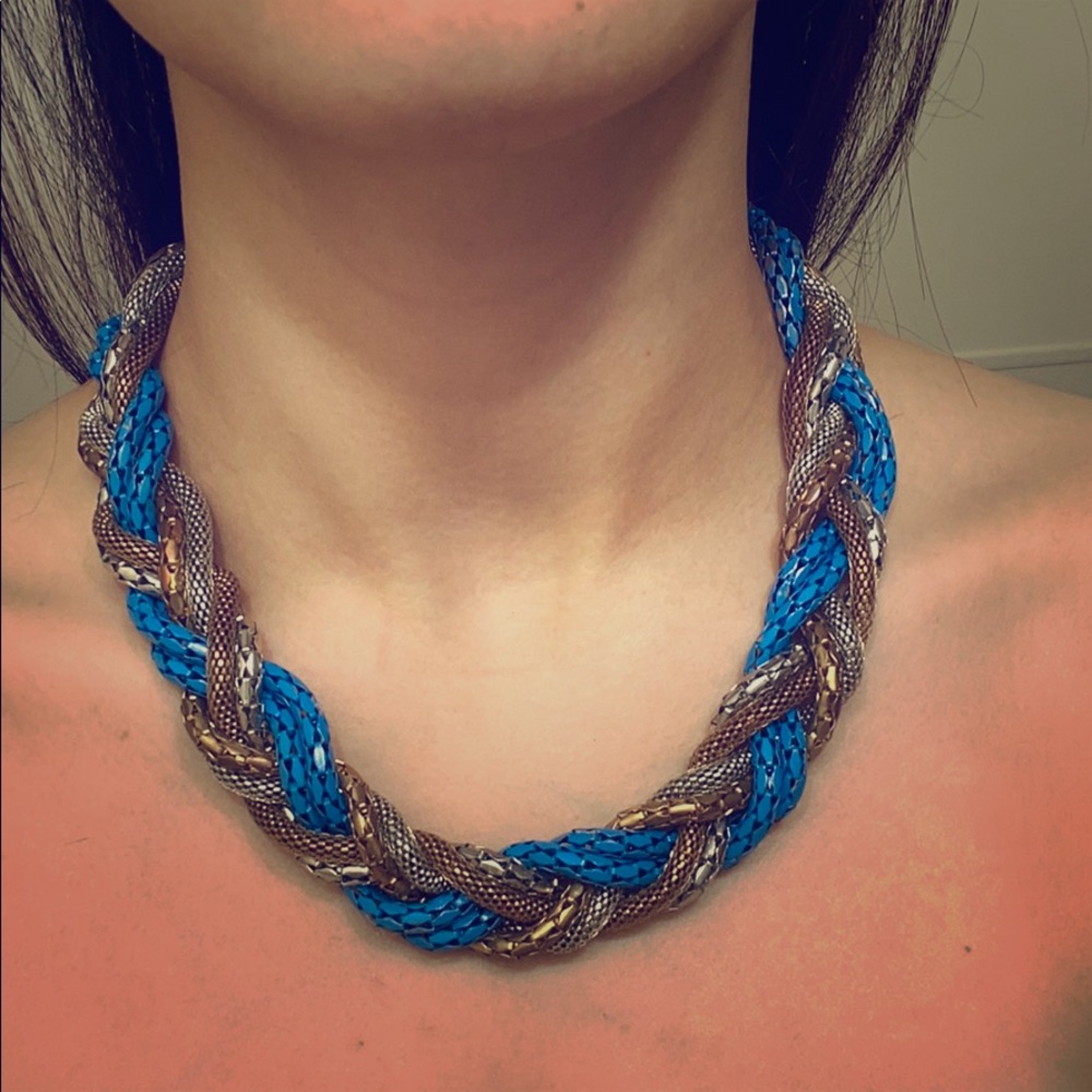 BLUE AND GOLD BRAIDED NECKLACE